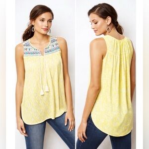 Anthropologie One September Yellow Sleeveless Embroidered top